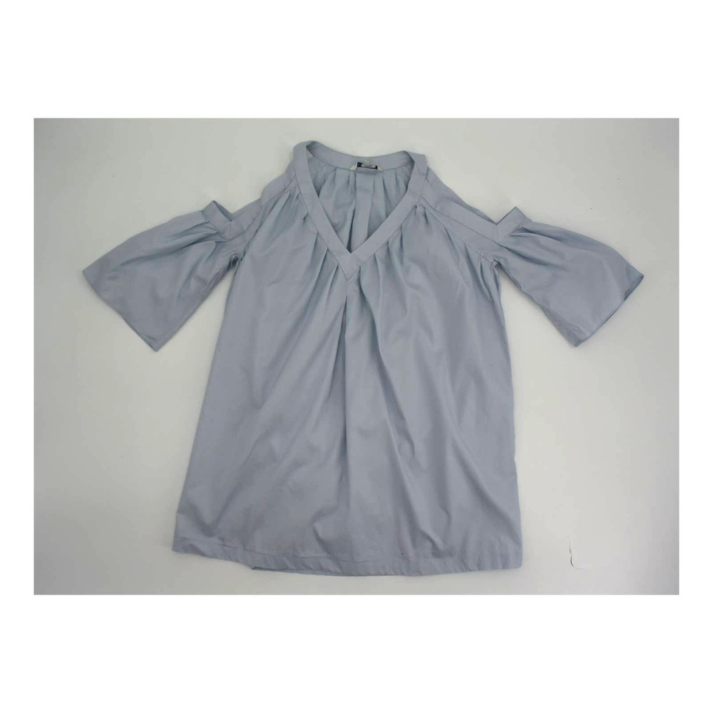 Rebecca Minkoff Light Blue Cotton Pleated Cold Shoulder Blouse Size XS